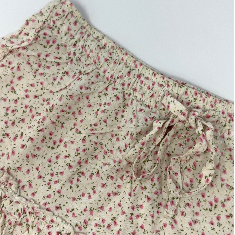 Indigo Rein Floral Tiered Mini Skirt Cream Pink Ruffle Elastic Waist Medium